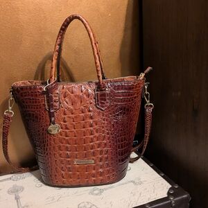 Brahmin Embossed Leather Shoulder Bag in Rich Brown